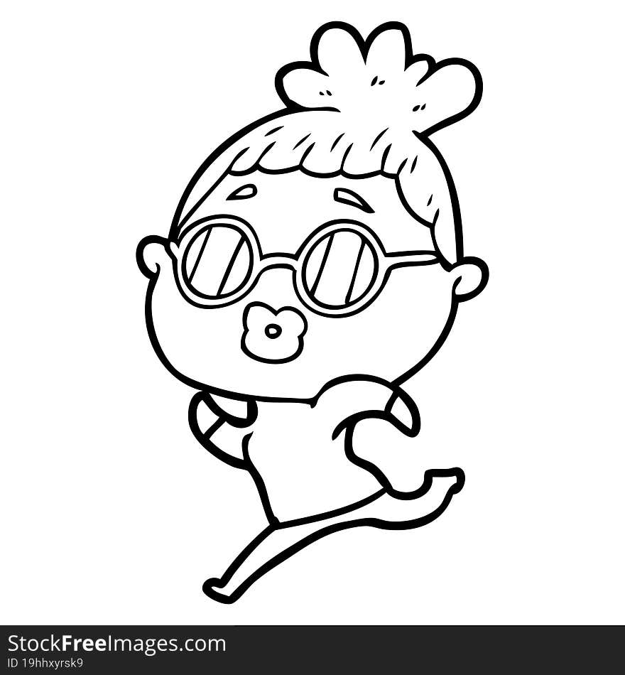 cartoon woman running wearing sunglasses. cartoon woman running wearing sunglasses