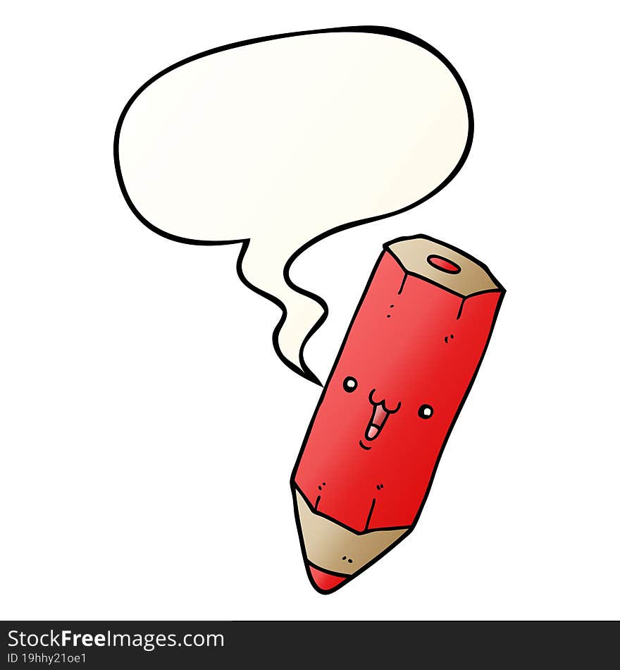 happy cartoon pencil and speech bubble in smooth gradient style