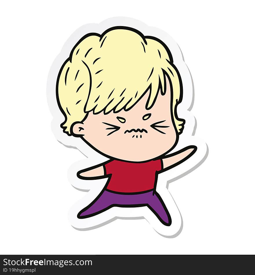 sticker of a cartoon frustrated woman