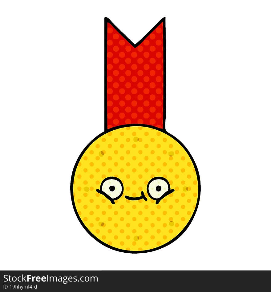 comic book style cartoon gold medal