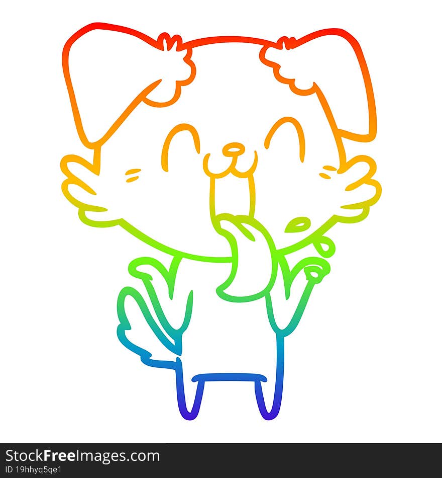 rainbow gradient line drawing of a cartoon panting dog shrugging shoulders