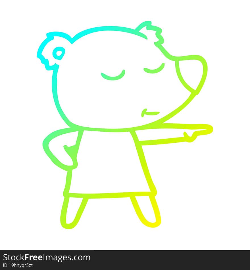 cold gradient line drawing of a cartoon polar bear wearing dress