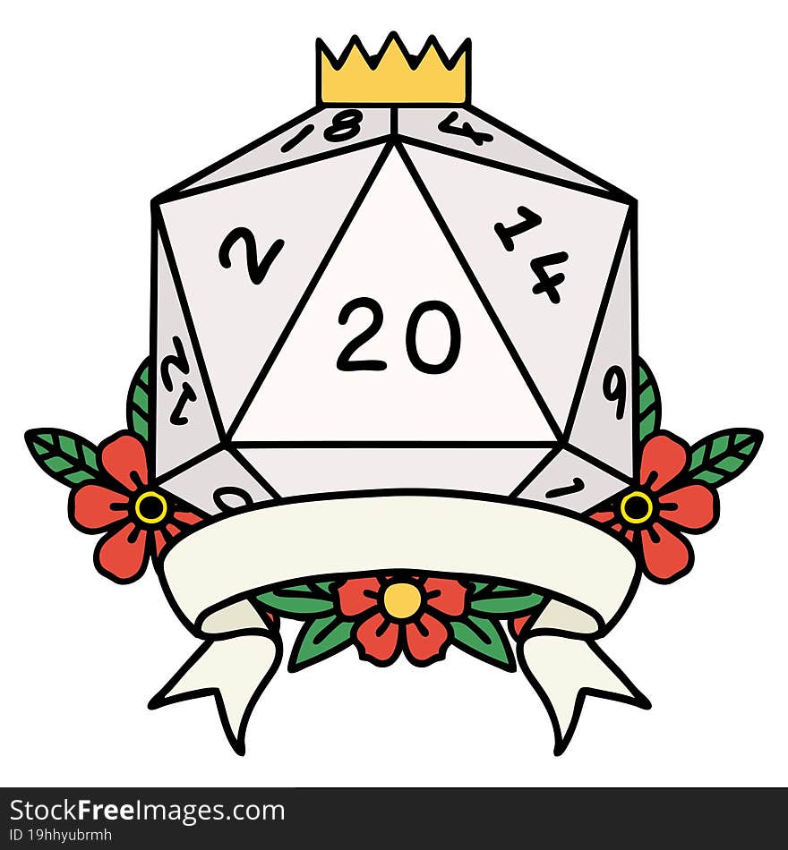 natural 20 critical hit D20 dice roll illustration