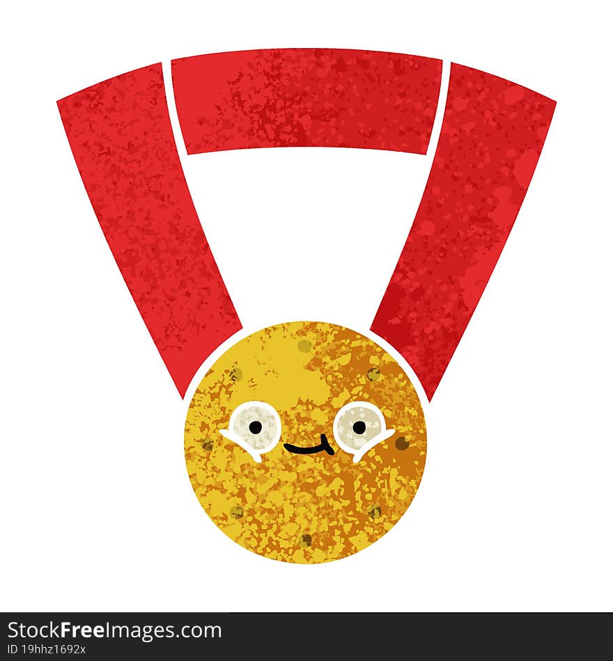 retro illustration style cartoon of a gold medal