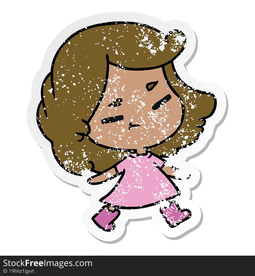 distressed sticker cartoon of a cute kawaii girl