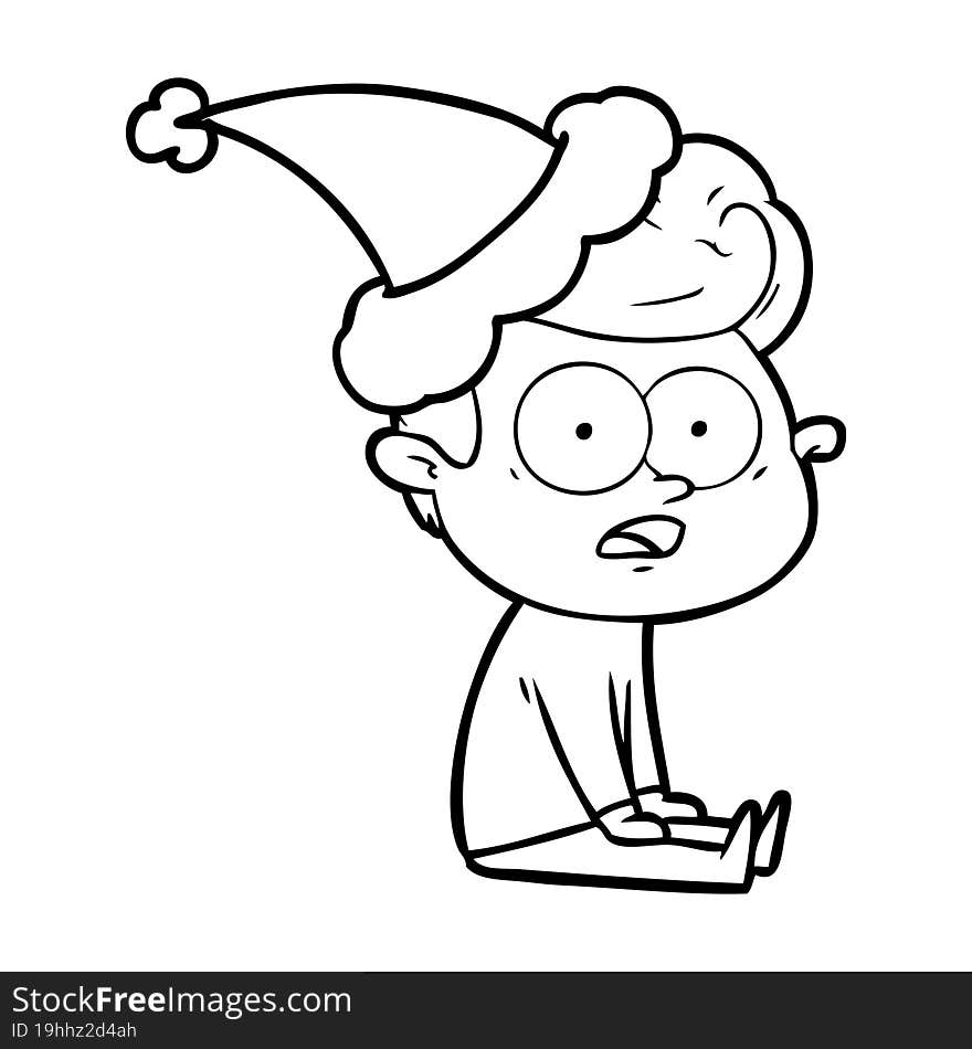 Line Drawing Of A Staring Man Wearing Santa Hat