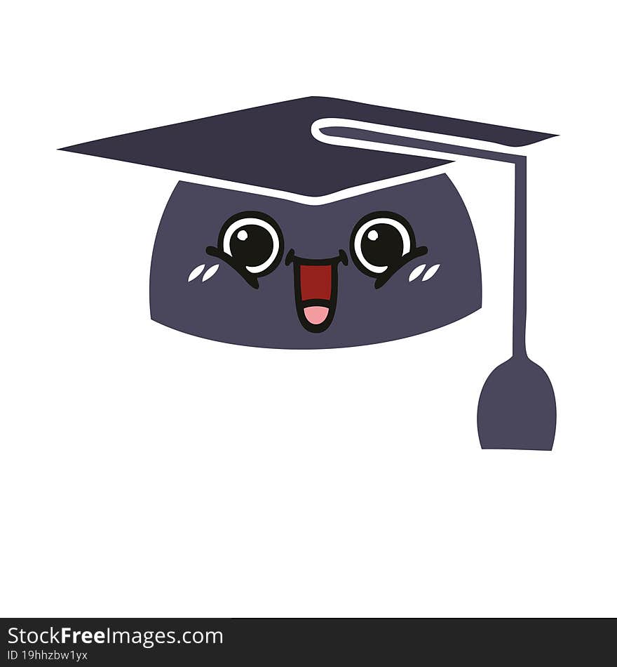 flat color retro cartoon graduation hat