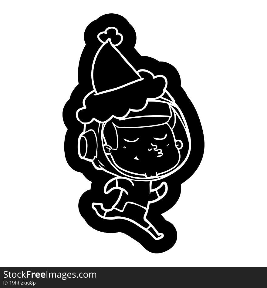 cartoon icon of a confident astronaut wearing santa hat