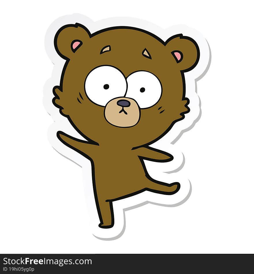 sticker of a worried bear cartoon