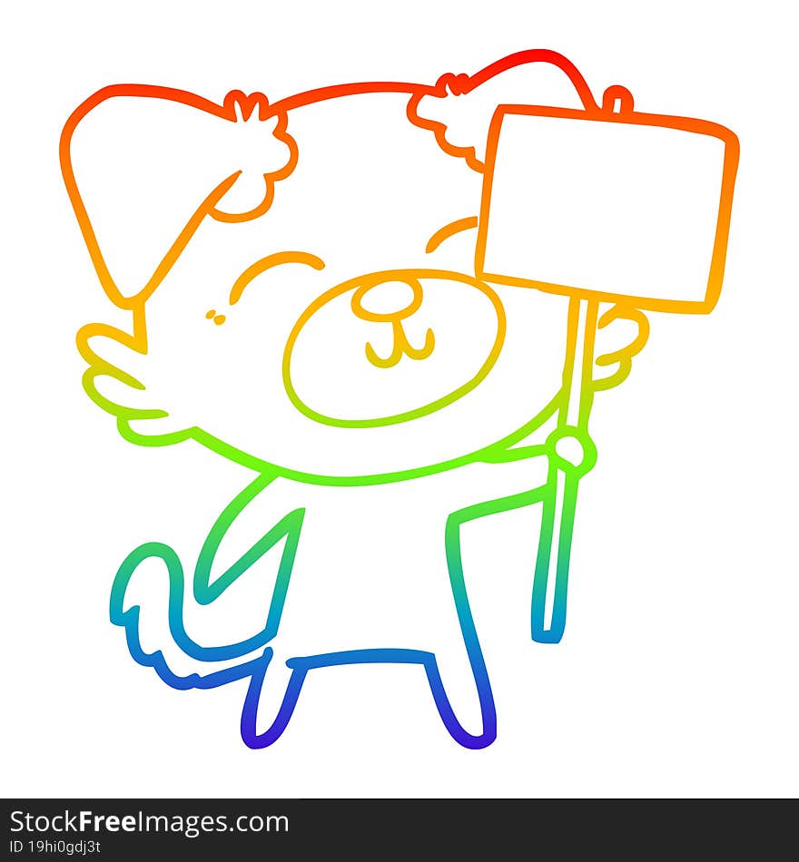 rainbow gradient line drawing of a cartoon dog with protest sign