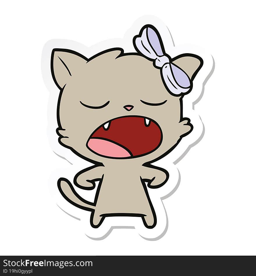 sticker of a cartoon yawning cat