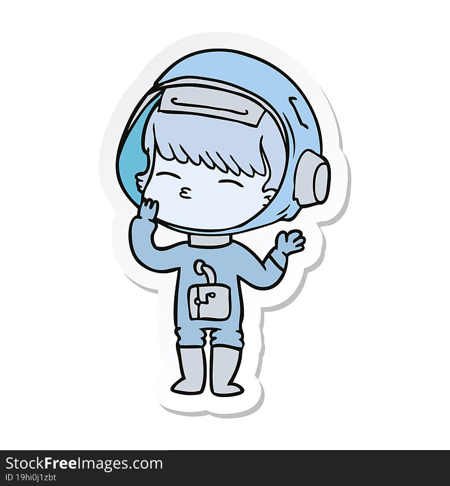 sticker of a cartoon curious astronaut wondering