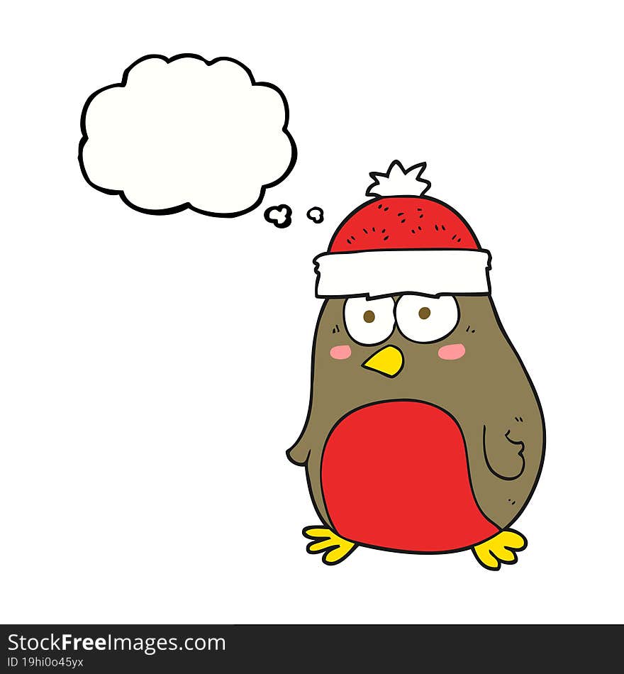 freehand drawn thought bubble cartoon christmas robin