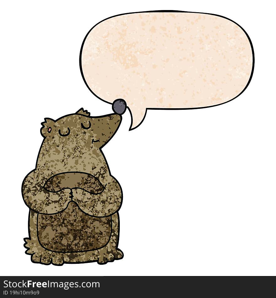 Cartoon Bear And Speech Bubble In Retro Texture Style