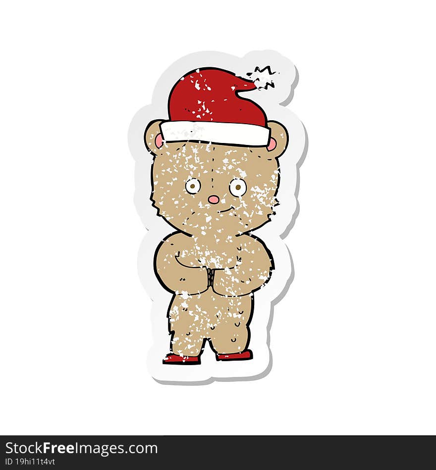 Retro Distressed Sticker Of A Cartoon Christmas Teddy Bear