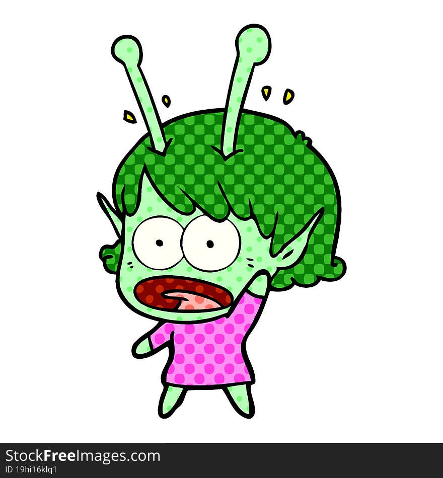 cartoon shocked alien girl. cartoon shocked alien girl