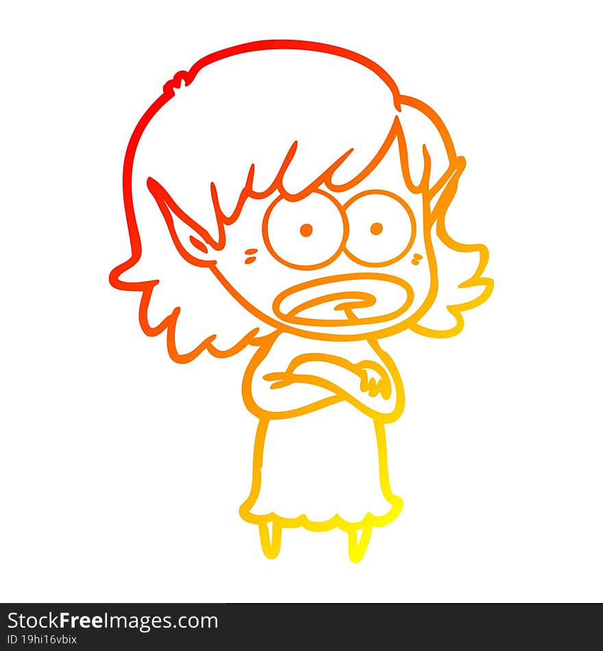 Warm Gradient Line Drawing Cartoon Shocked Elf Girl