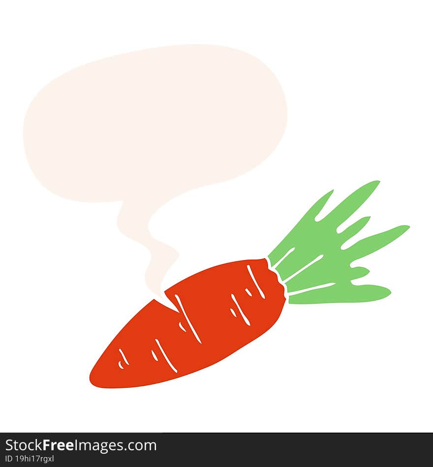 cartoon carrot and speech bubble in retro style