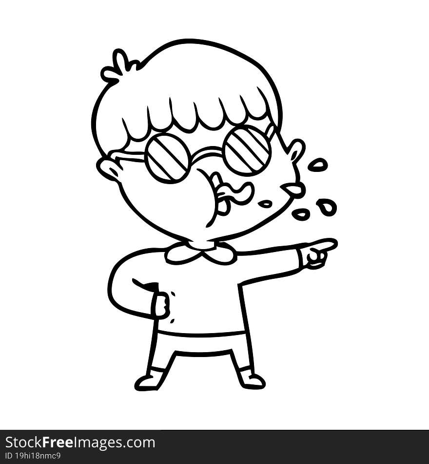 cartoon boy wearing spectacles and pointing. cartoon boy wearing spectacles and pointing