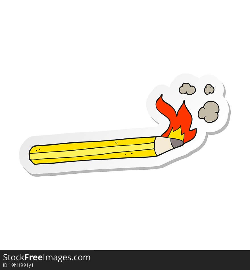 Sticker Of A Cartoon Flaming Pencil