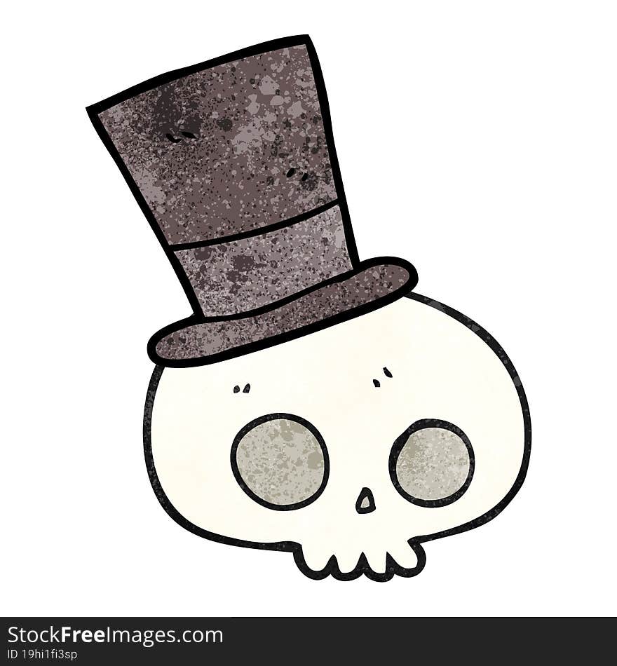 textured cartoon skull wearing top hat