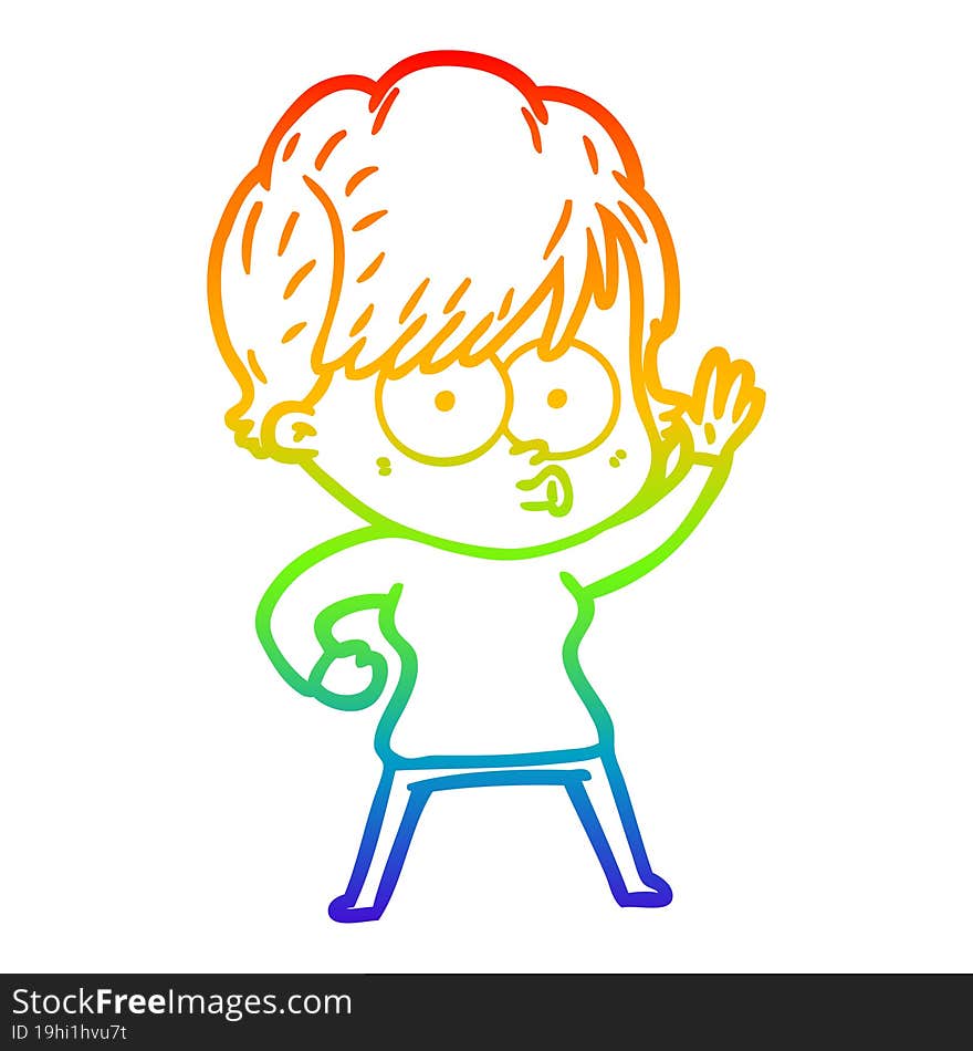 rainbow gradient line drawing of a cartoon woman