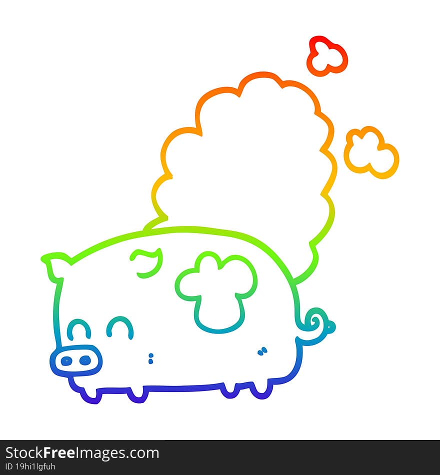 rainbow gradient line drawing cartoon smelly pig