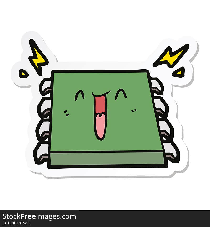 Sticker Of A Happy Computer Chip Cartoon