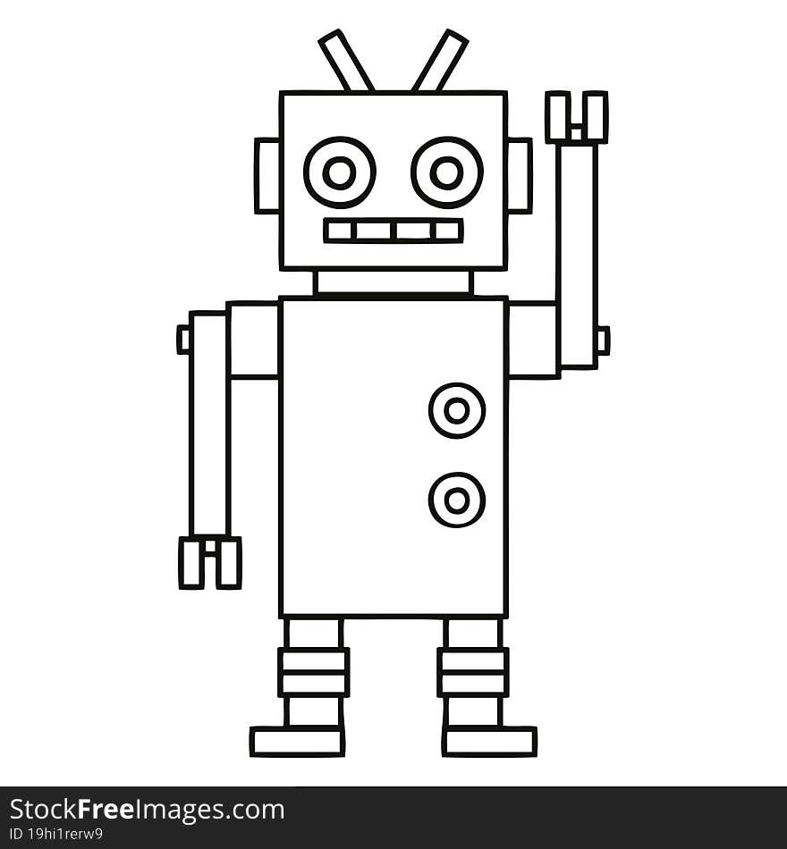 line drawing cartoon dancing robot