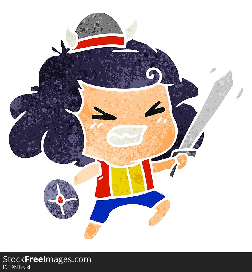 retro cartoon of kawaii viking child