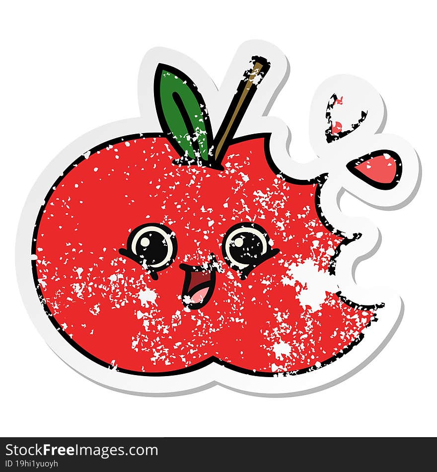 distressed sticker of a cute cartoon red apple