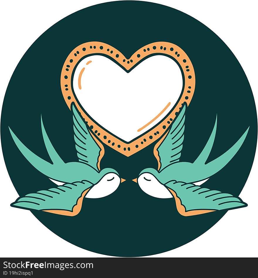 iconic tattoo style image of swallows and a heart. iconic tattoo style image of swallows and a heart