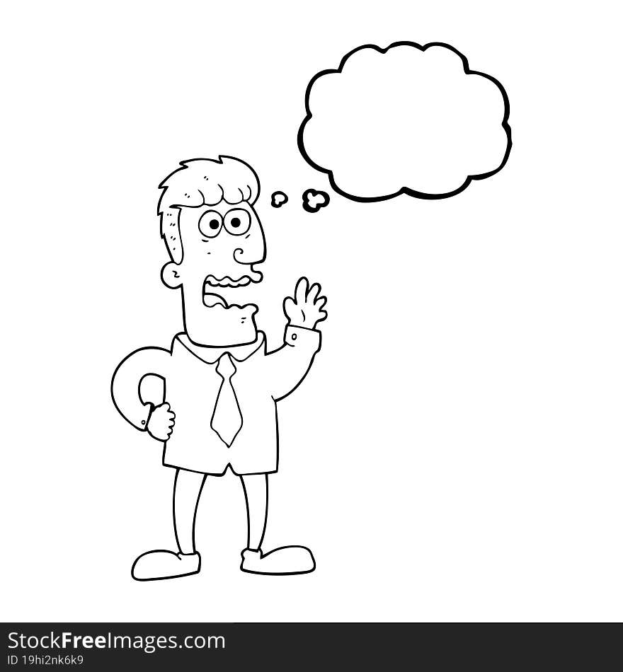 freehand drawn thought bubble cartoon businessman