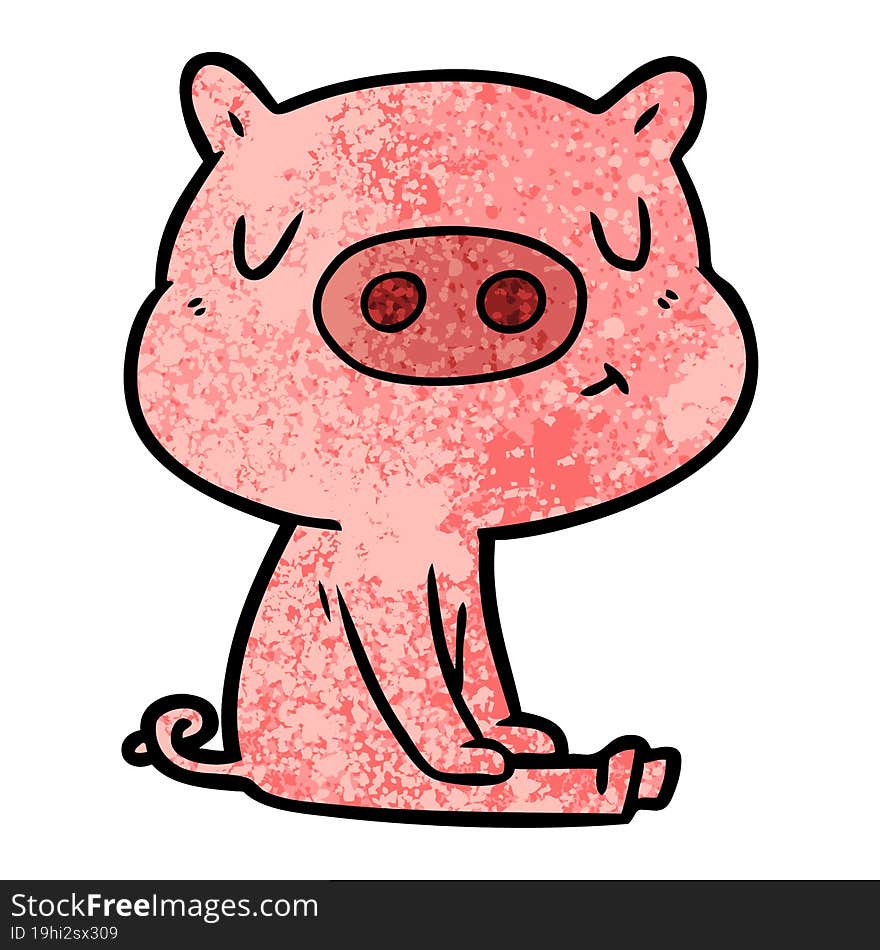 cartoon content pig meditating. cartoon content pig meditating