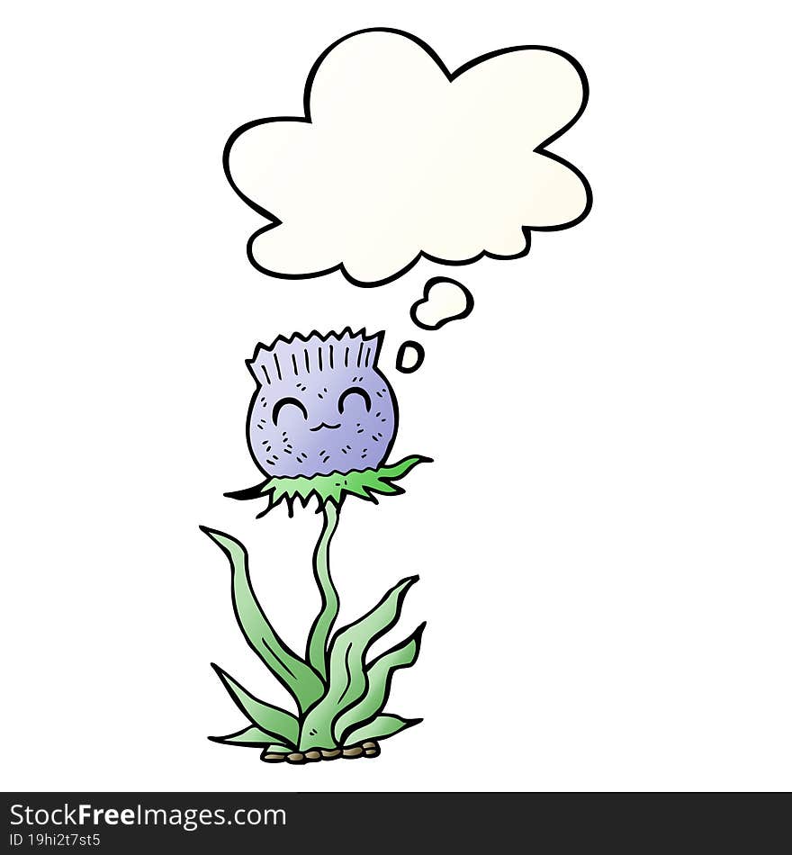 cartoon thistle with thought bubble in smooth gradient style