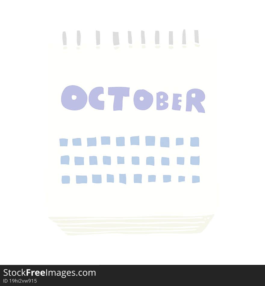 Flat Color Illustration Of A Cartoon Calendar Showing Month Of October