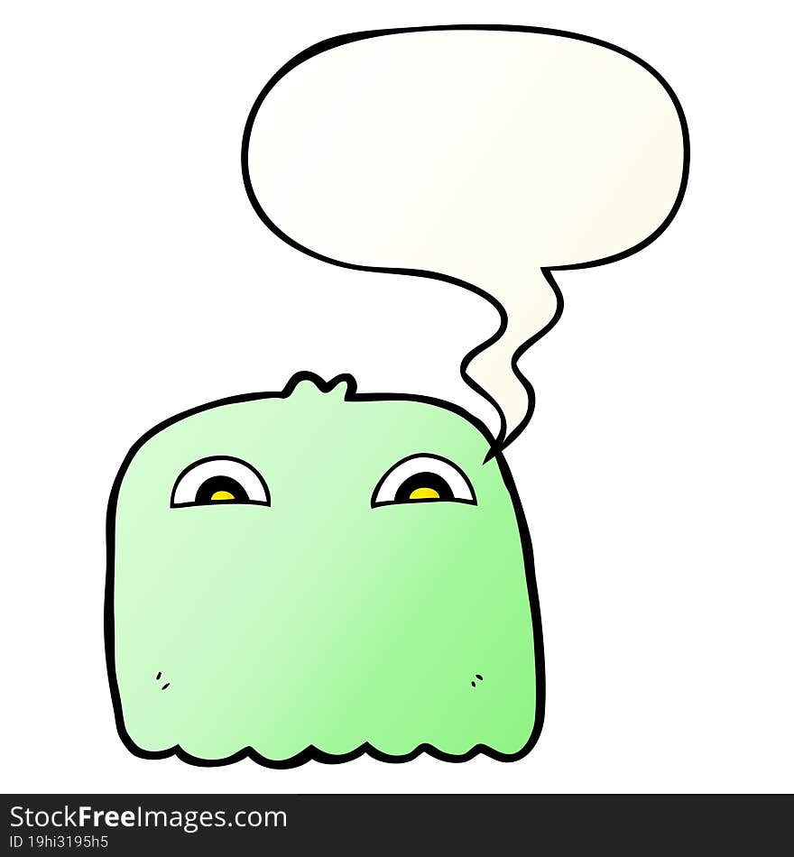 cartoon ghost with speech bubble in smooth gradient style