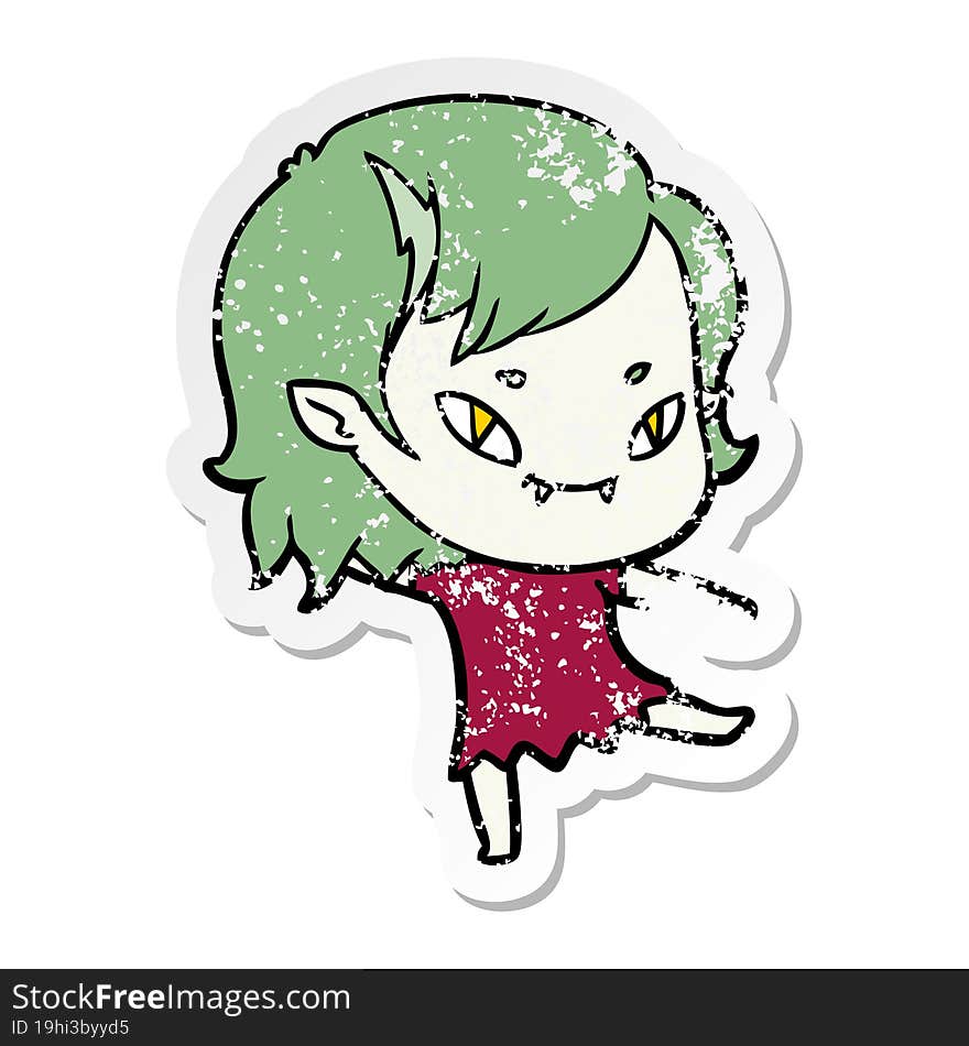 Distressed Sticker Of A Cartoon Friendly Vampire Girl