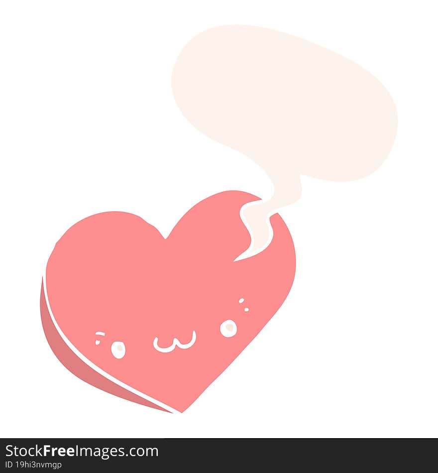 cartoon love heart and face and speech bubble in retro style