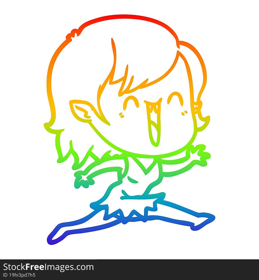 rainbow gradient line drawing cute cartoon happy vampire girl