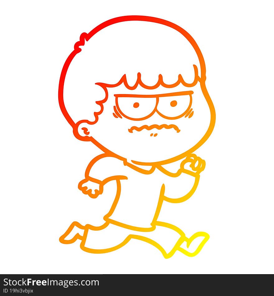 warm gradient line drawing of a cartoon angry man