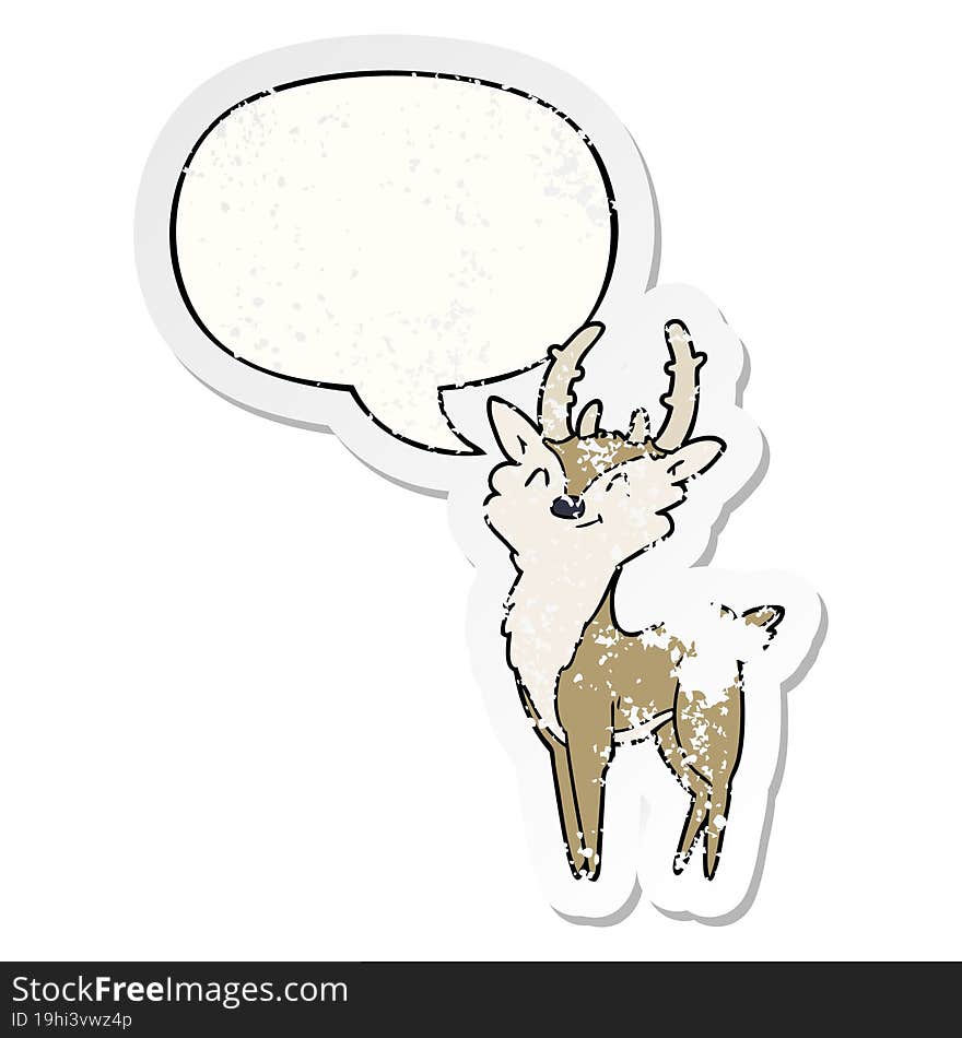 cartoon happy stag and speech bubble distressed sticker