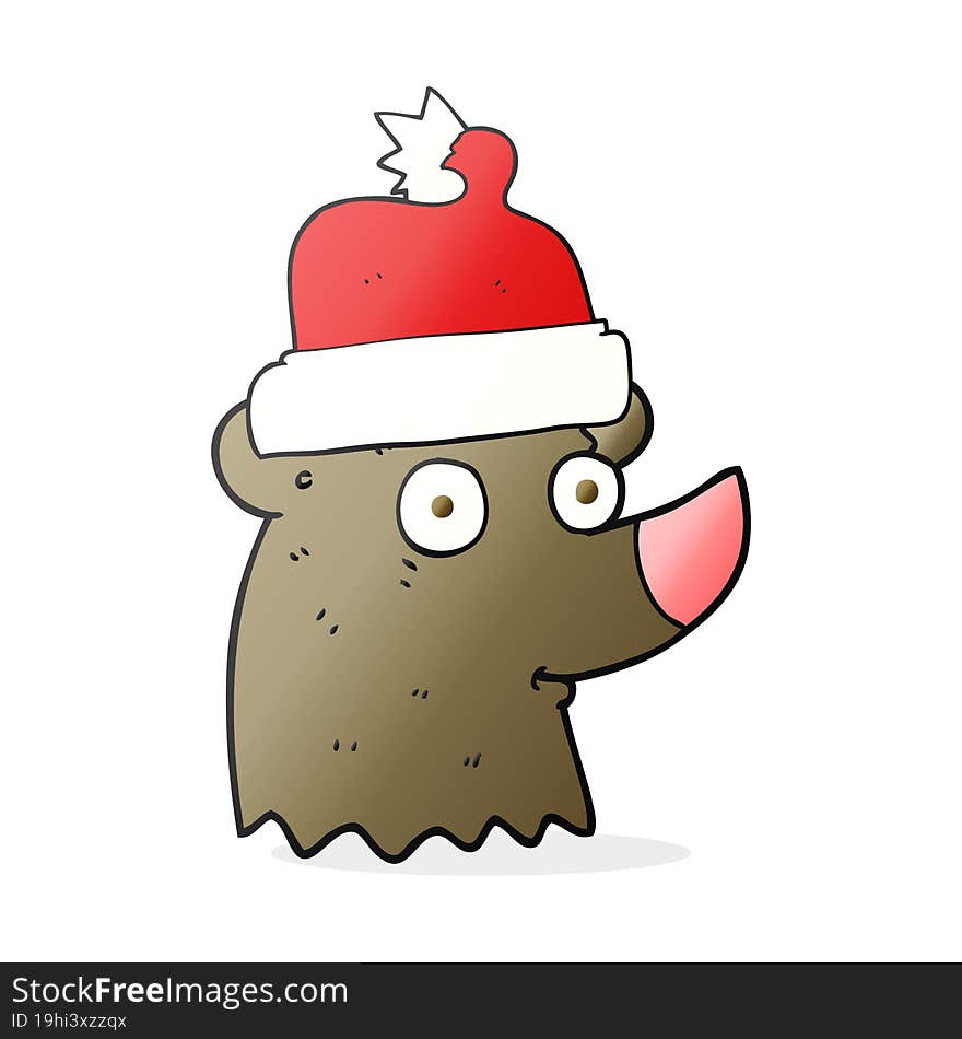 freehand drawn cartoon bear wearing christmas hat