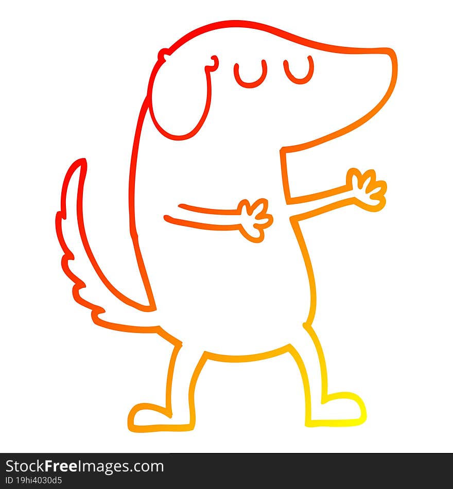 warm gradient line drawing of a cartoon happy dog