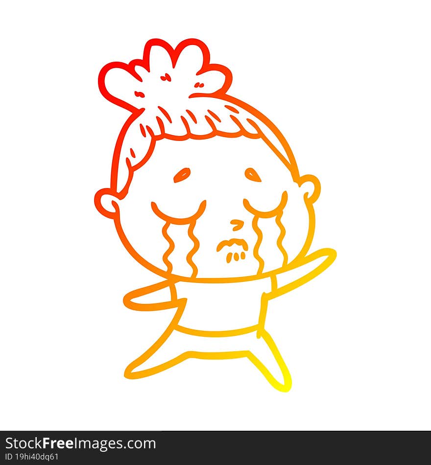 warm gradient line drawing of a cartoon crying woman