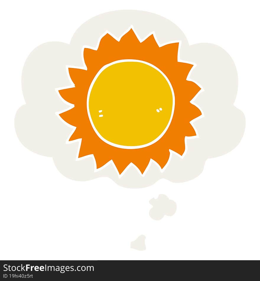 cartoon sun and thought bubble in retro style