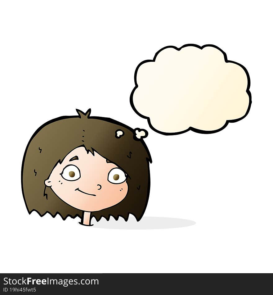 Cartoon Happy Female Face With Thought Bubble