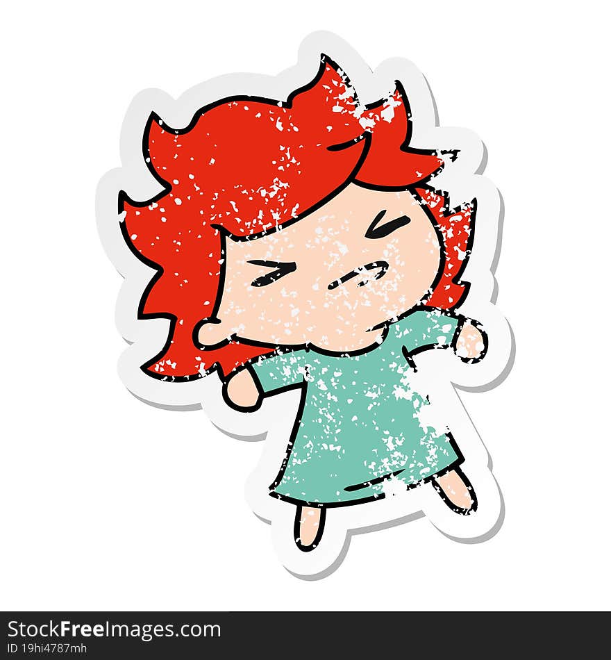 Distressed Sticker Cartoon Of A Cute Kawaii Girl