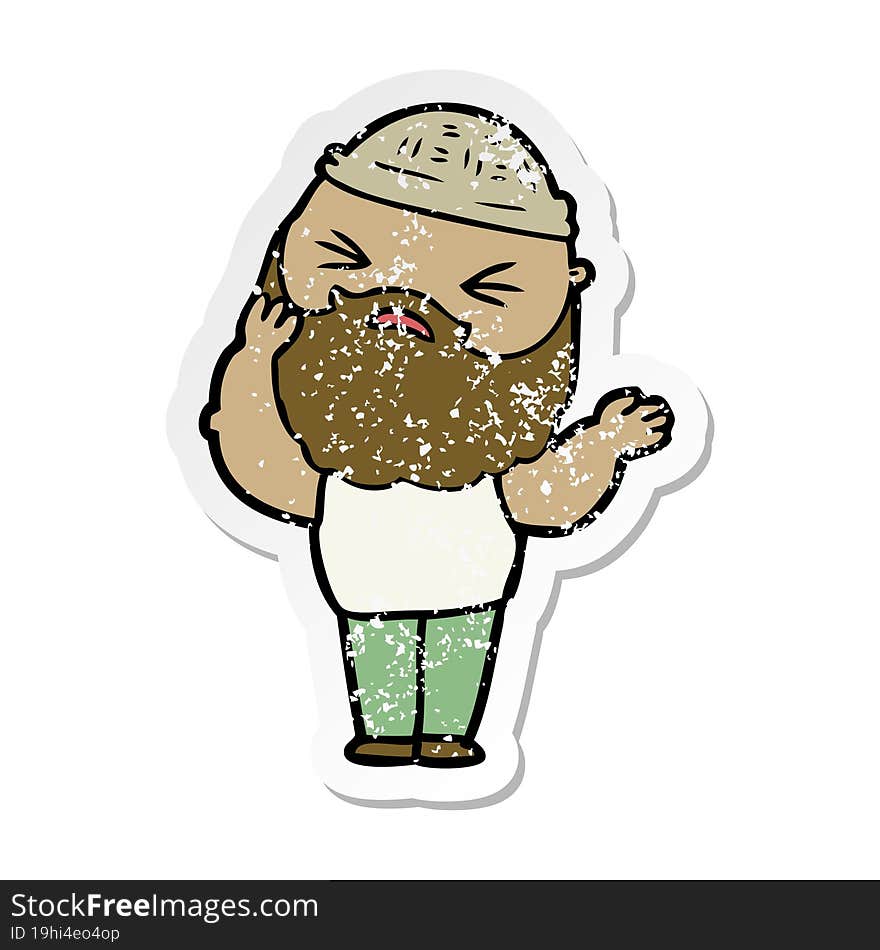 distressed sticker of a cartoon man with beard