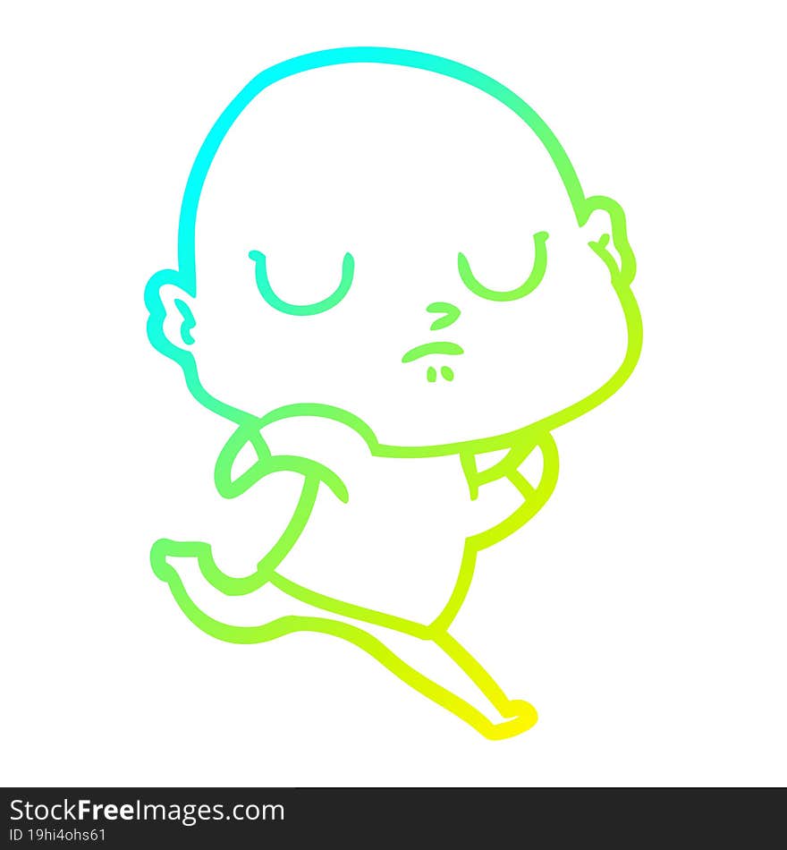 cold gradient line drawing of a cartoon bald man